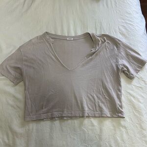 Garage Gray/Purple Loose Crop Short Sleeve Tee